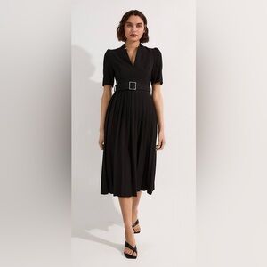 Karen Millen Black Belted Midi Dress  NWT